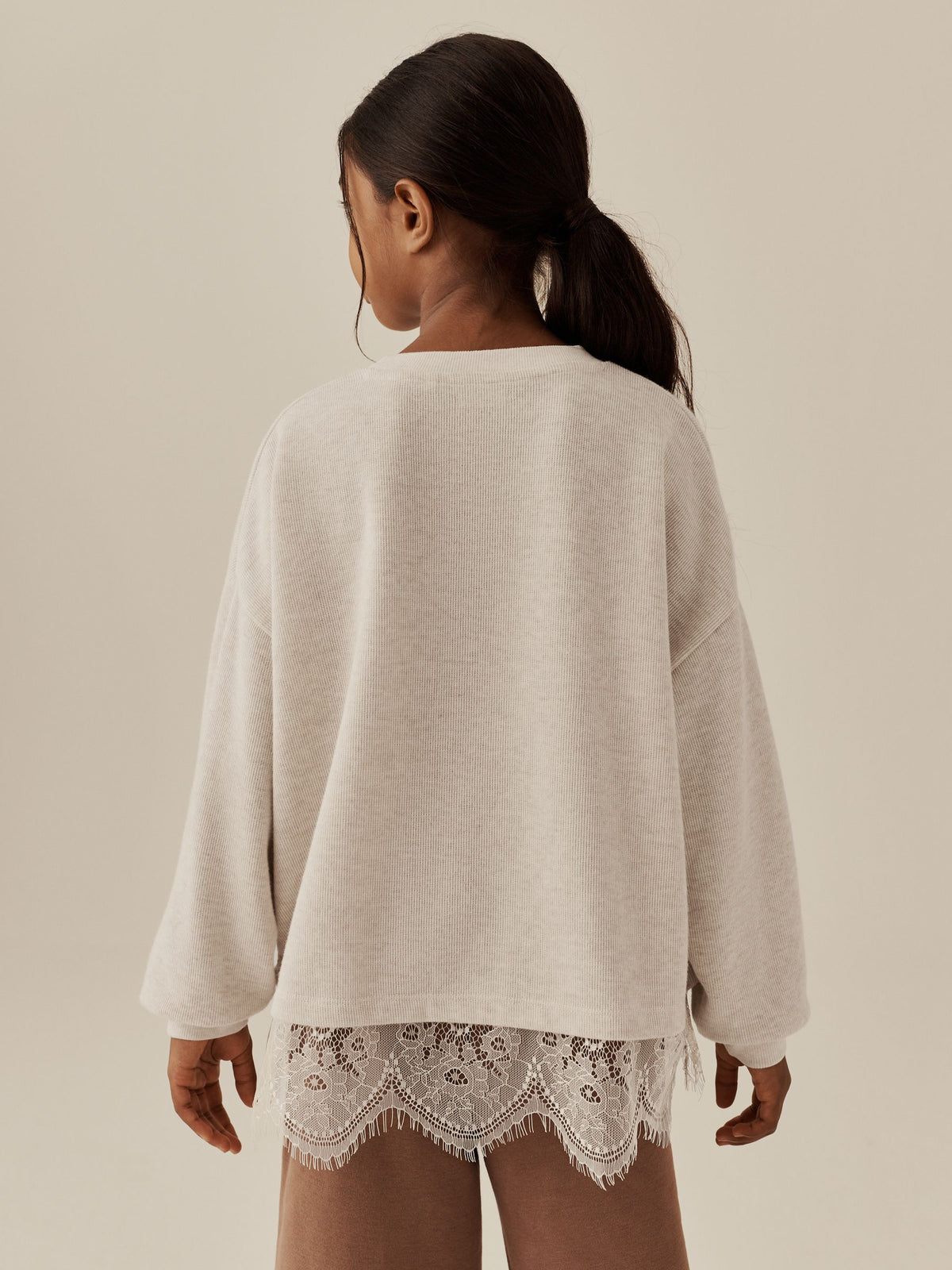 Oatmeal Cosy Rib Lace Hem Sweatshirt (3-16yrs) - image 3