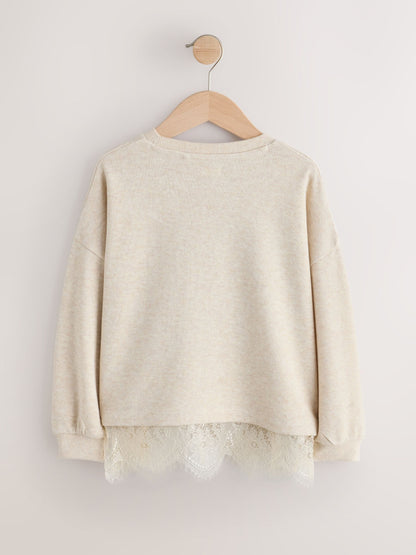 Oatmeal Cosy Rib Lace Hem Sweatshirt (3-16yrs) - image 6