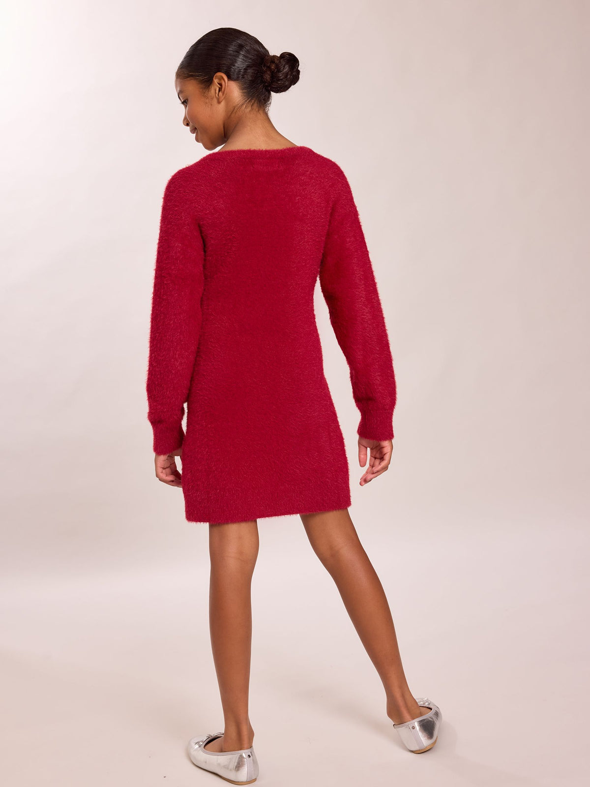 Dsiney Kidz - Lipsy Burgundy Red Bow Fluffy Knit Christmas Jumper Dress (5-16yrs) image 5