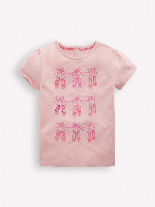 Boden Pink Ballet Shoes Puff Sleeve Superstitch Top image 1