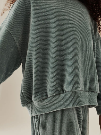 Teal Blue Cord Long Sleeve and Wide Leg Set (3-16yrs) - image 2