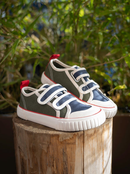 Start-Rite Khaki/navy Tide Double Bar Kids Washable Canvas Shoes image 7
