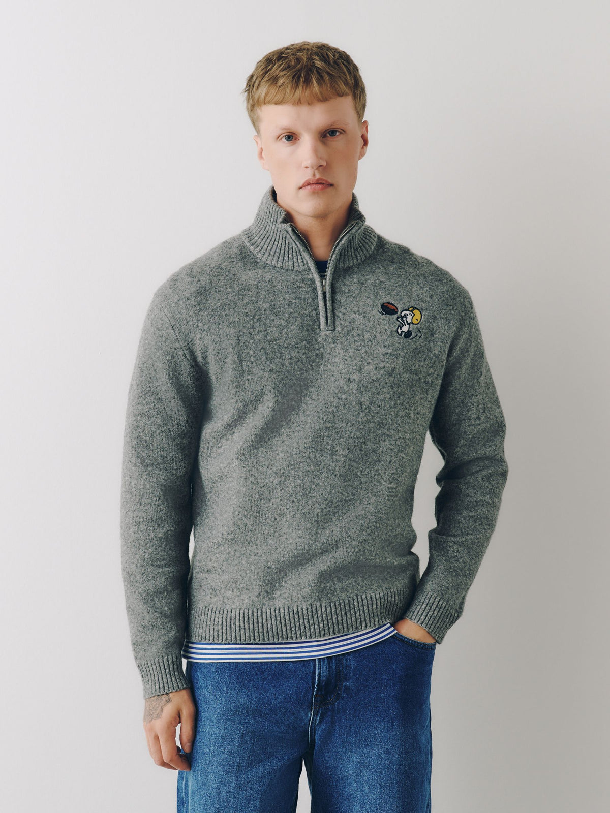 Grey Snoopy Cosy Relaxed Fit Quarter Zip Jumper - image 3