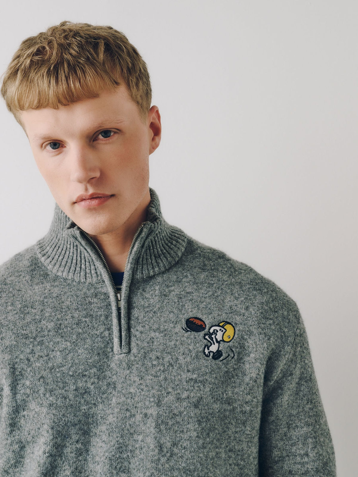Grey Snoopy Cosy Relaxed Fit Quarter Zip Jumper - image 6