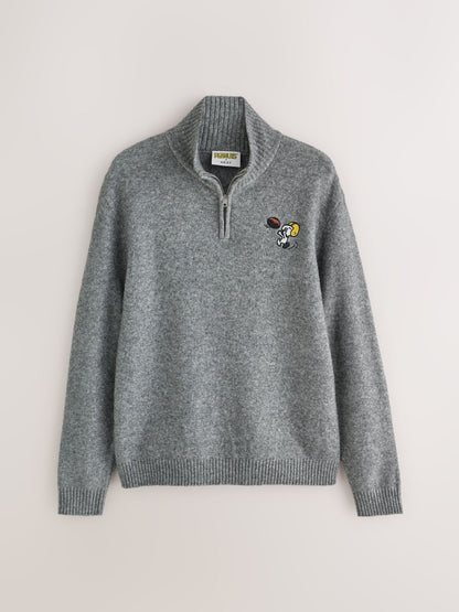 Grey Snoopy Cosy Relaxed Fit Quarter Zip Jumper - image 7