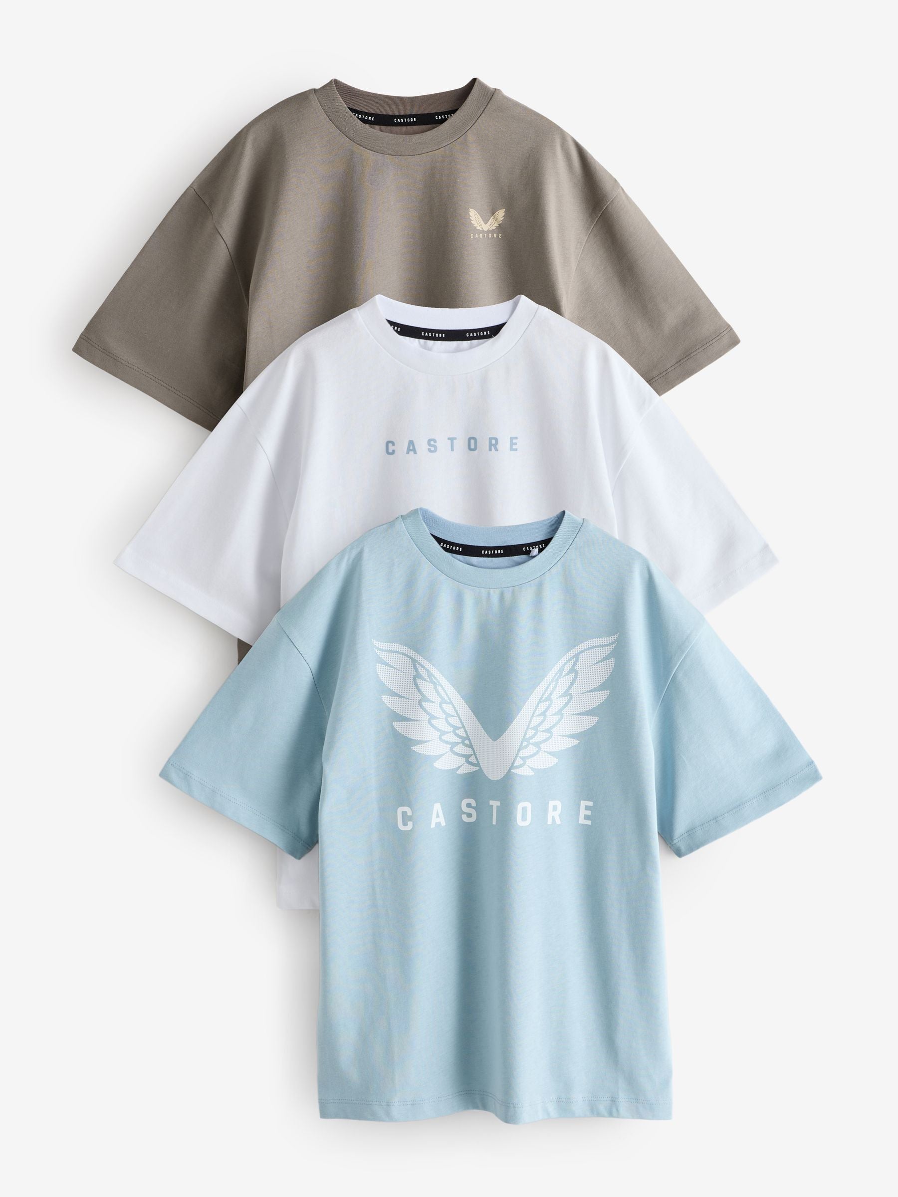 Dsiney Kidz - Castore Blue/White/Brown Oversized Short Sleeve Logo Cotton T-Shirts 3 Pack image 1