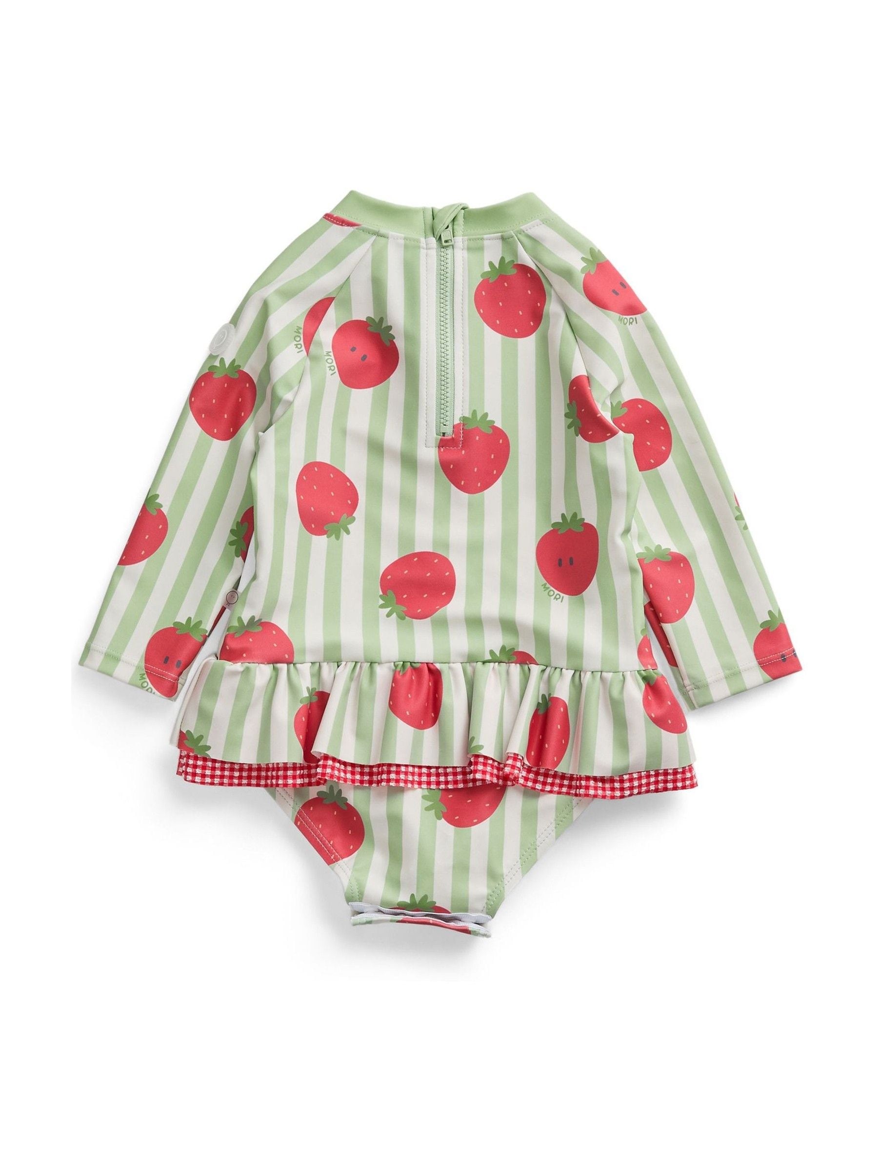 MORI Green Strawberry Stripe Frill Long Sleeve Sun Safe Swimsuit image 6