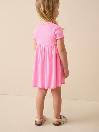 Pink Cherry Short sleeve Embroidered Ribbed Dress (3mths-7yrs) image 3