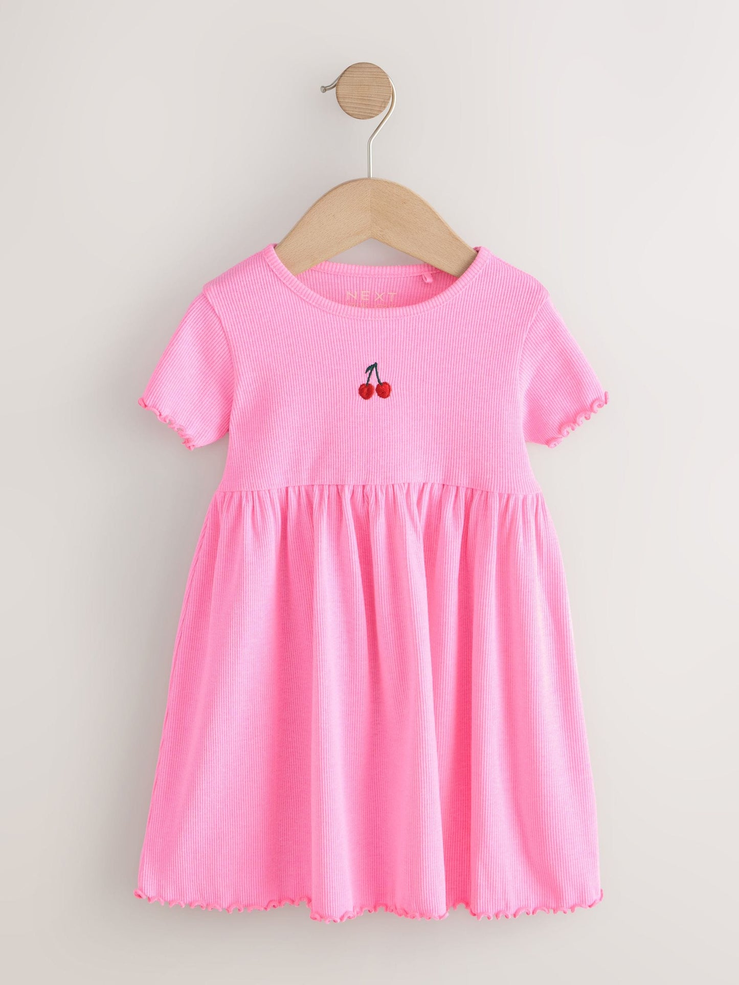 Pink Cherry Short sleeve Embroidered Ribbed Dress (3mths-7yrs) image 5