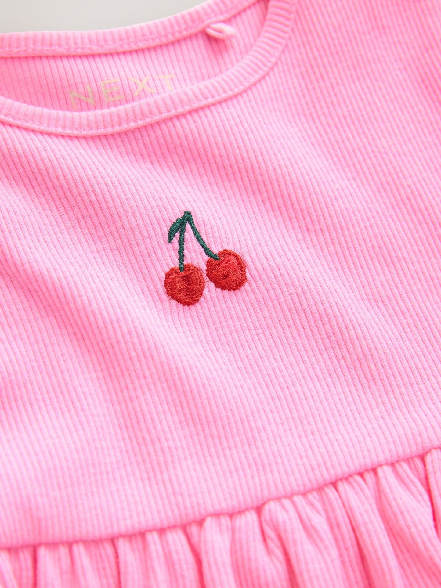 Pink Cherry Short sleeve Embroidered Ribbed Dress (3mths-7yrs) image 7