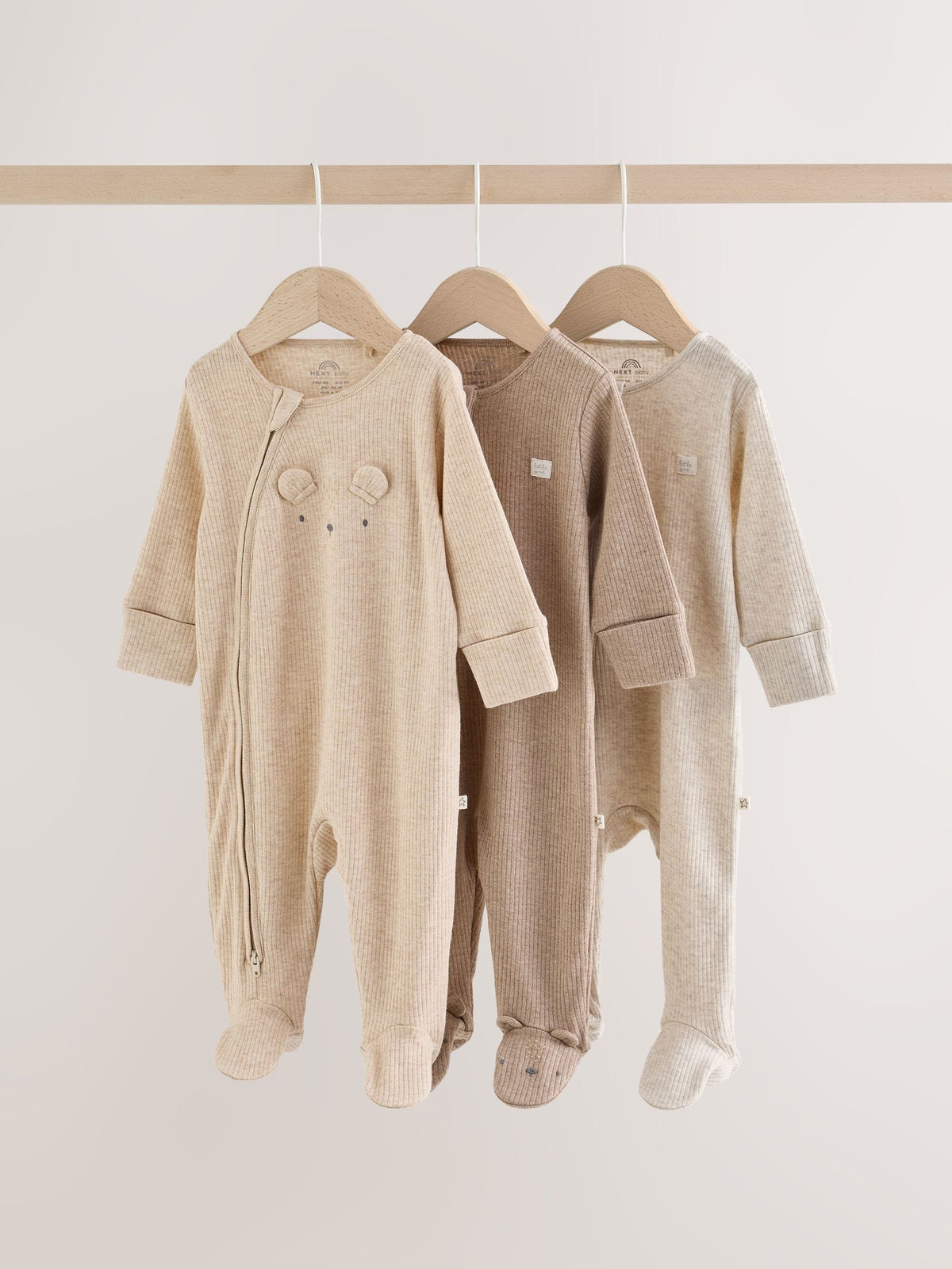 Neutral Bear Two Way Zip Sleepsuits 3 Pack (0-2yrs) - image 1