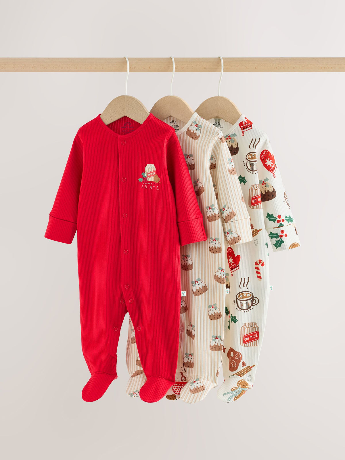 Red Baby Christmas Sleepsuits 3 Pack (0mths-2yrs) - image 1