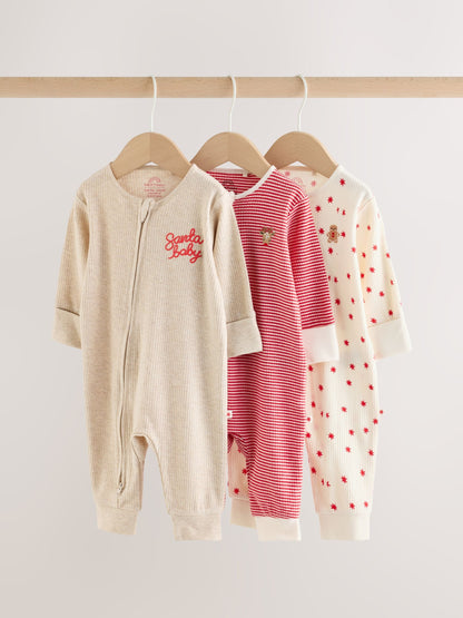 Red/White Christmas Two Way Zip Baby Sleepsuit 3 Pack (0mths-3yrs) - image 1