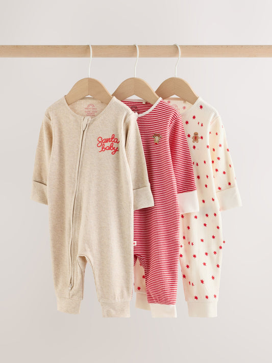Red/White Christmas Two Way Zip Baby Sleepsuit 3 Pack (0mths-3yrs) - image 1
