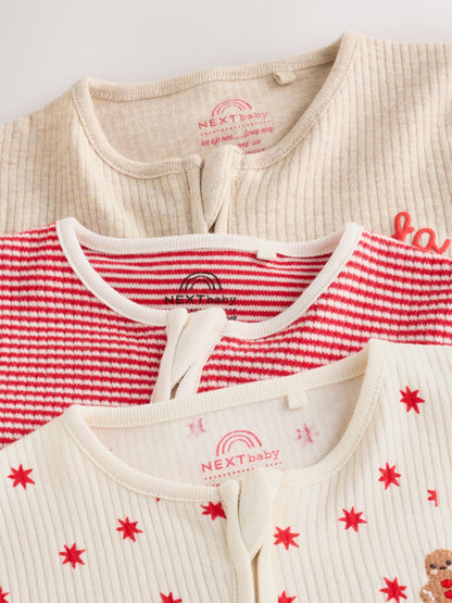 Red/White Christmas Two Way Zip Baby Sleepsuit 3 Pack (0mths-3yrs) - image 7
