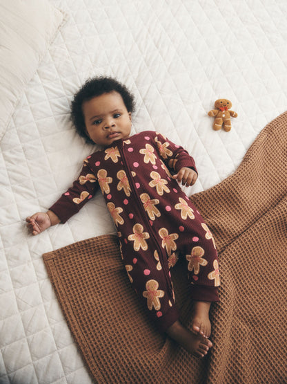 Burgundy Red Gingerbread Man Christmas Two Way Zip Sleepsuit (0mths-3yrs) - image 1