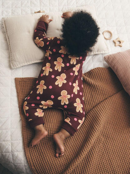 Burgundy Red Gingerbread Man Christmas Two Way Zip Sleepsuit (0mths-3yrs) - image 2