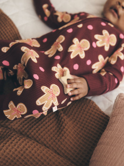 Burgundy Red Gingerbread Man Christmas Two Way Zip Sleepsuit (0mths-3yrs) - image 4