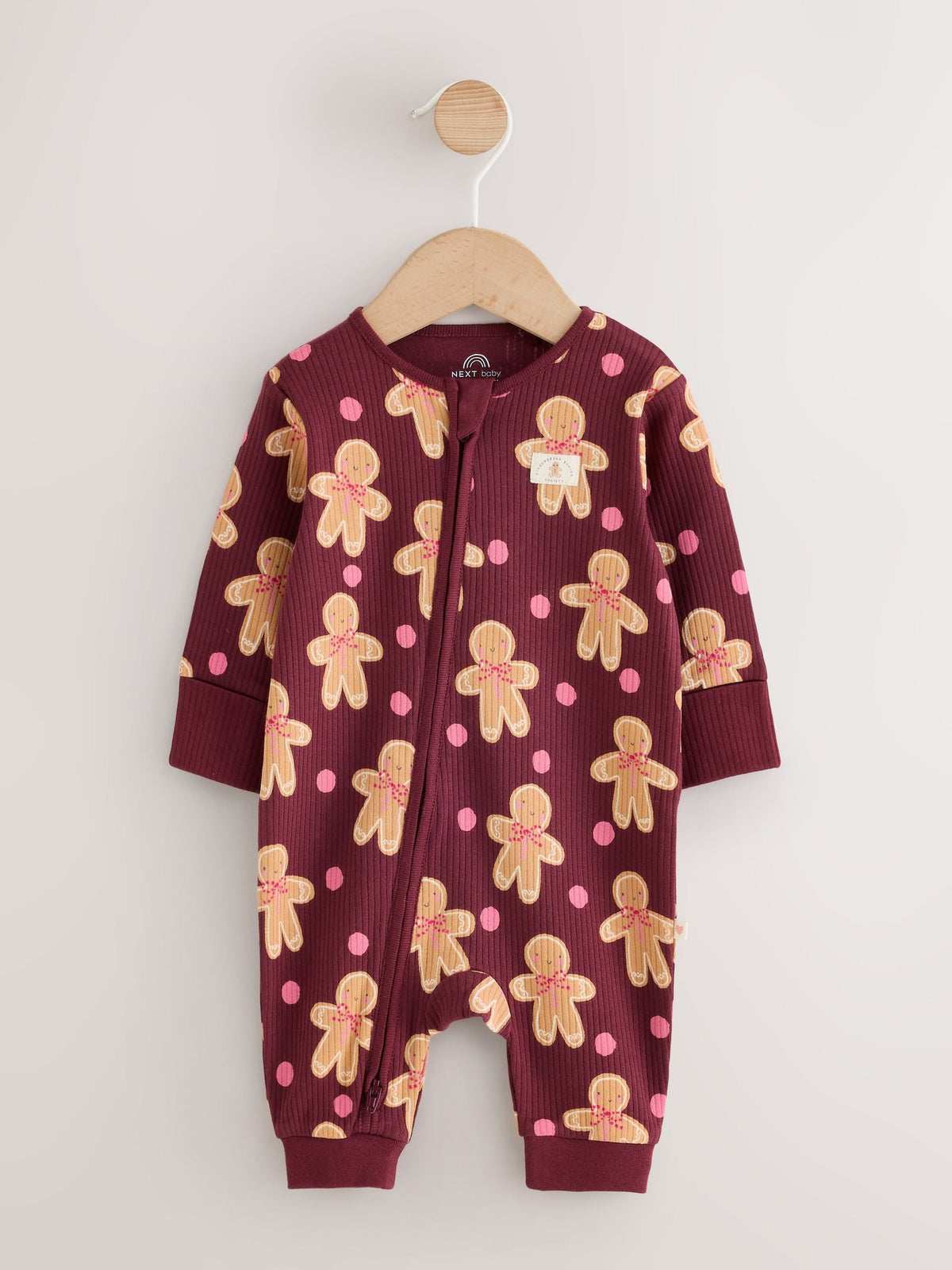 Burgundy Red Gingerbread Man Christmas Two Way Zip Sleepsuit (0mths-3yrs) - image 5
