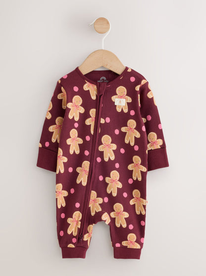 Burgundy Red Gingerbread Man Christmas Two Way Zip Sleepsuit (0mths-3yrs) - image 5