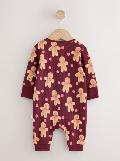 Burgundy Red Gingerbread Man Christmas Two Way Zip Sleepsuit (0mths-3yrs) - image 6
