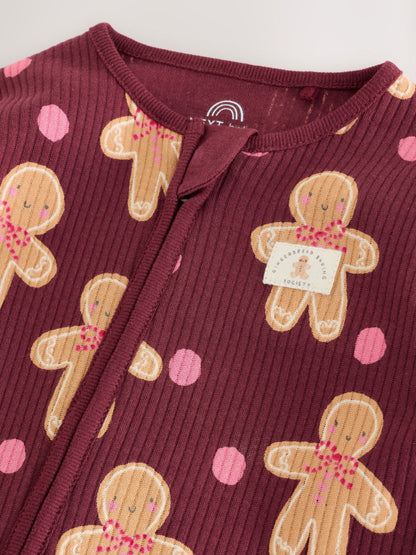 Burgundy Red Gingerbread Man Christmas Two Way Zip Sleepsuit (0mths-3yrs) - image 7