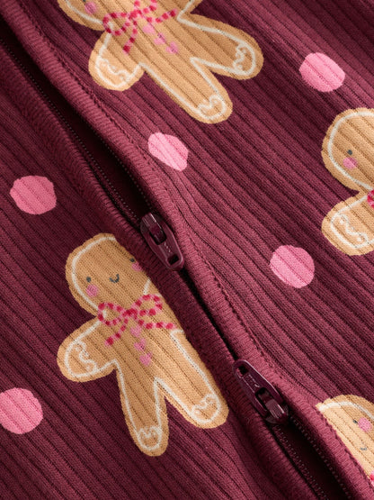Burgundy Red Gingerbread Man Christmas Two Way Zip Sleepsuit (0mths-3yrs) - image 9