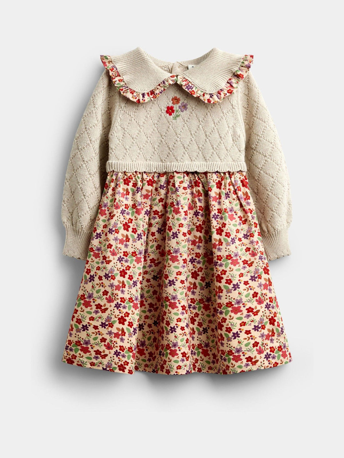Dsiney Kidz - Jojo Maman Bébé Natural Floral Knitted Collar Combo Dress image 1