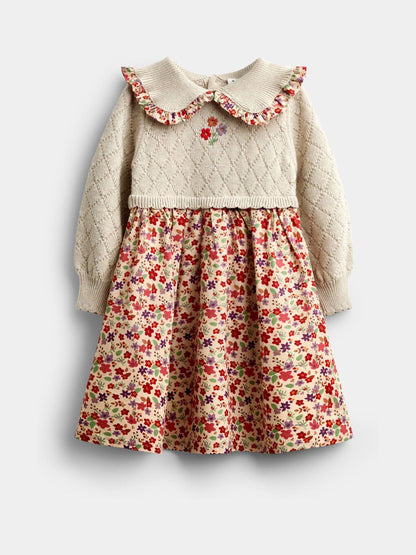 Dsiney Kidz - Jojo Maman Bébé Natural Floral Knitted Collar Combo Dress image 1