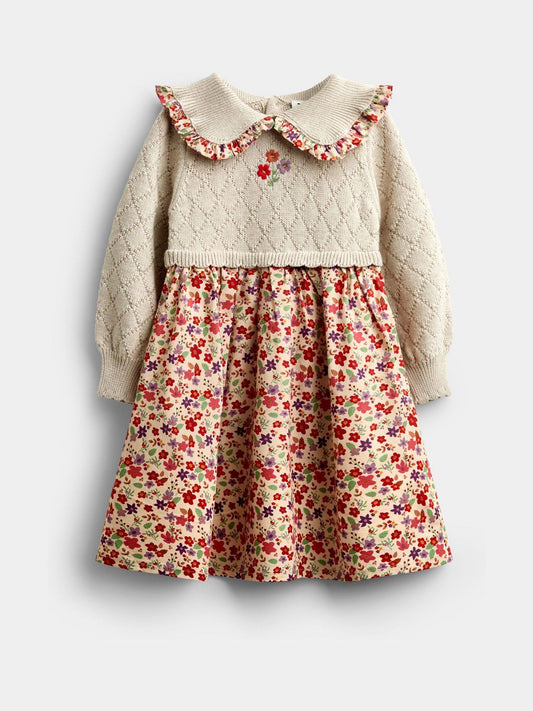 Dsiney Kidz - Jojo Maman Bébé Natural Floral Knitted Collar Combo Dress image 1