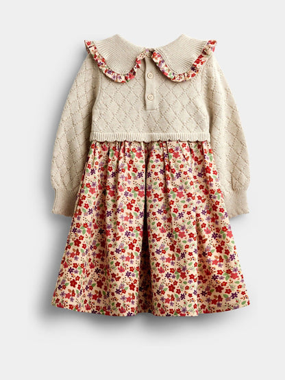 Dsiney Kidz - Jojo Maman Bébé Natural Floral Knitted Collar Combo Dress image 2