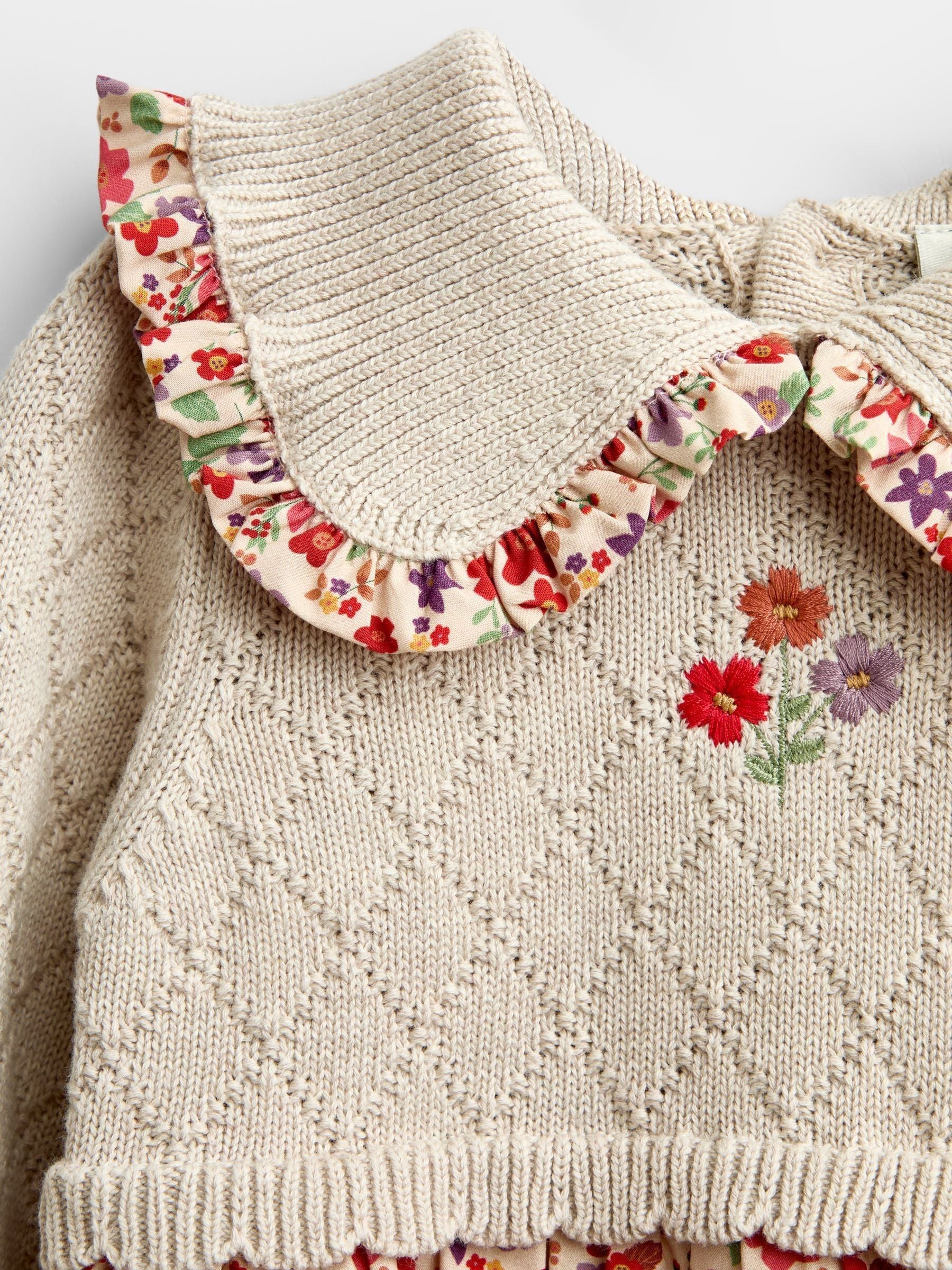 Dsiney Kidz - Jojo Maman Bébé Natural Floral Knitted Collar Combo Dress image 3