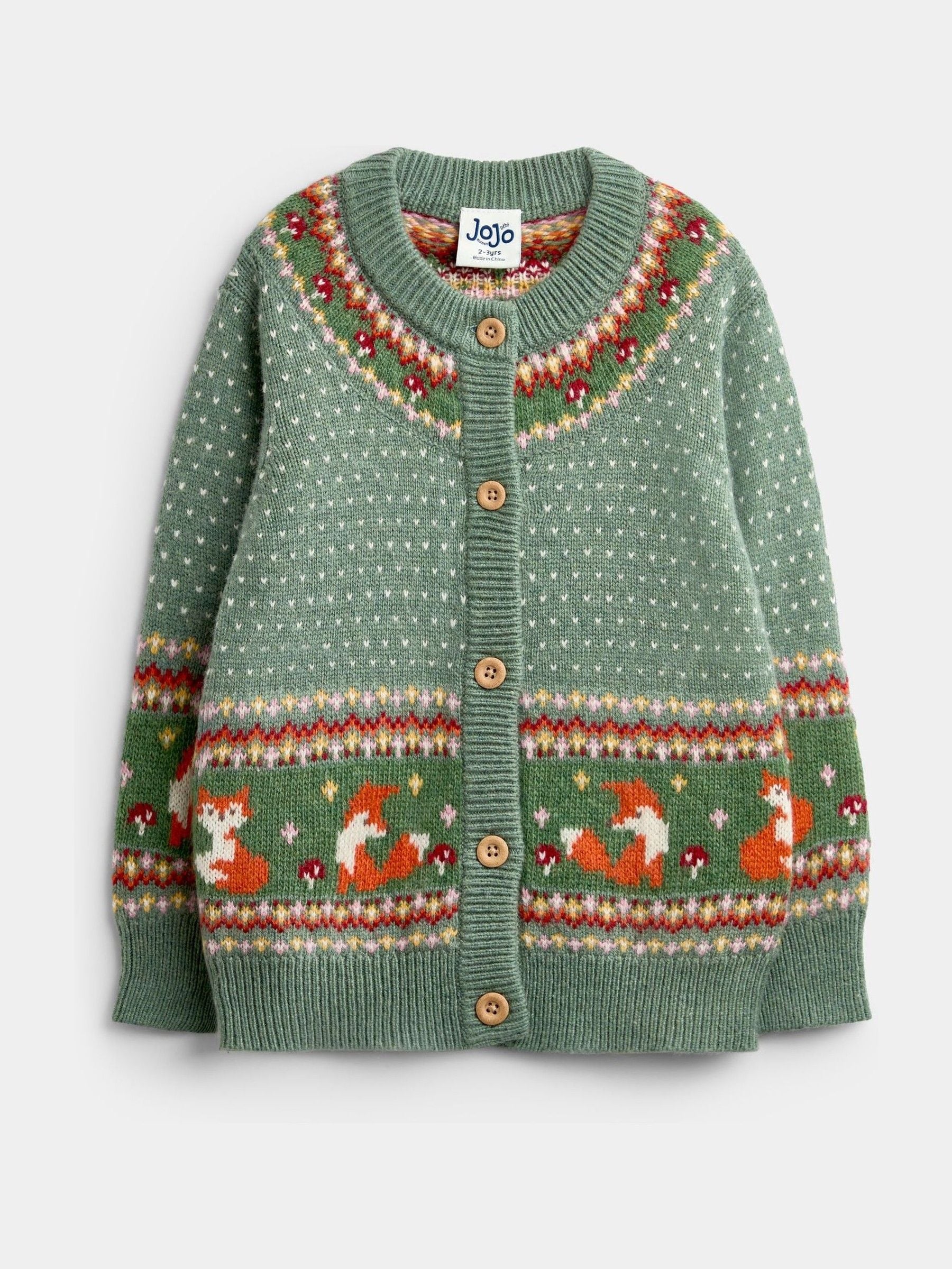 Dsiney Kidz - Jojo Maman Bébé Sage Green Fox Fairisle Cardigan image 1