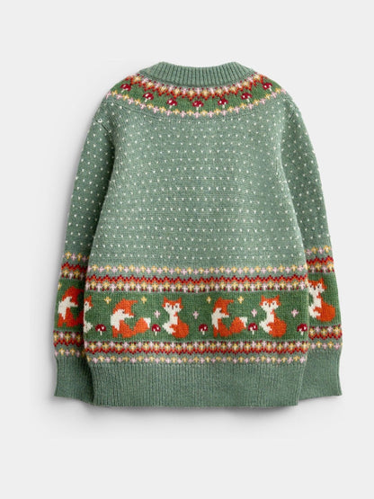 Dsiney Kidz - Jojo Maman Bébé Sage Green Fox Fairisle Cardigan image 2
