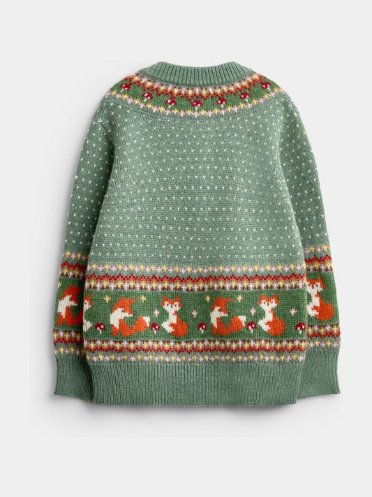 Dsiney Kidz - Jojo Maman Bébé Sage Green Fox Fairisle Cardigan image 2