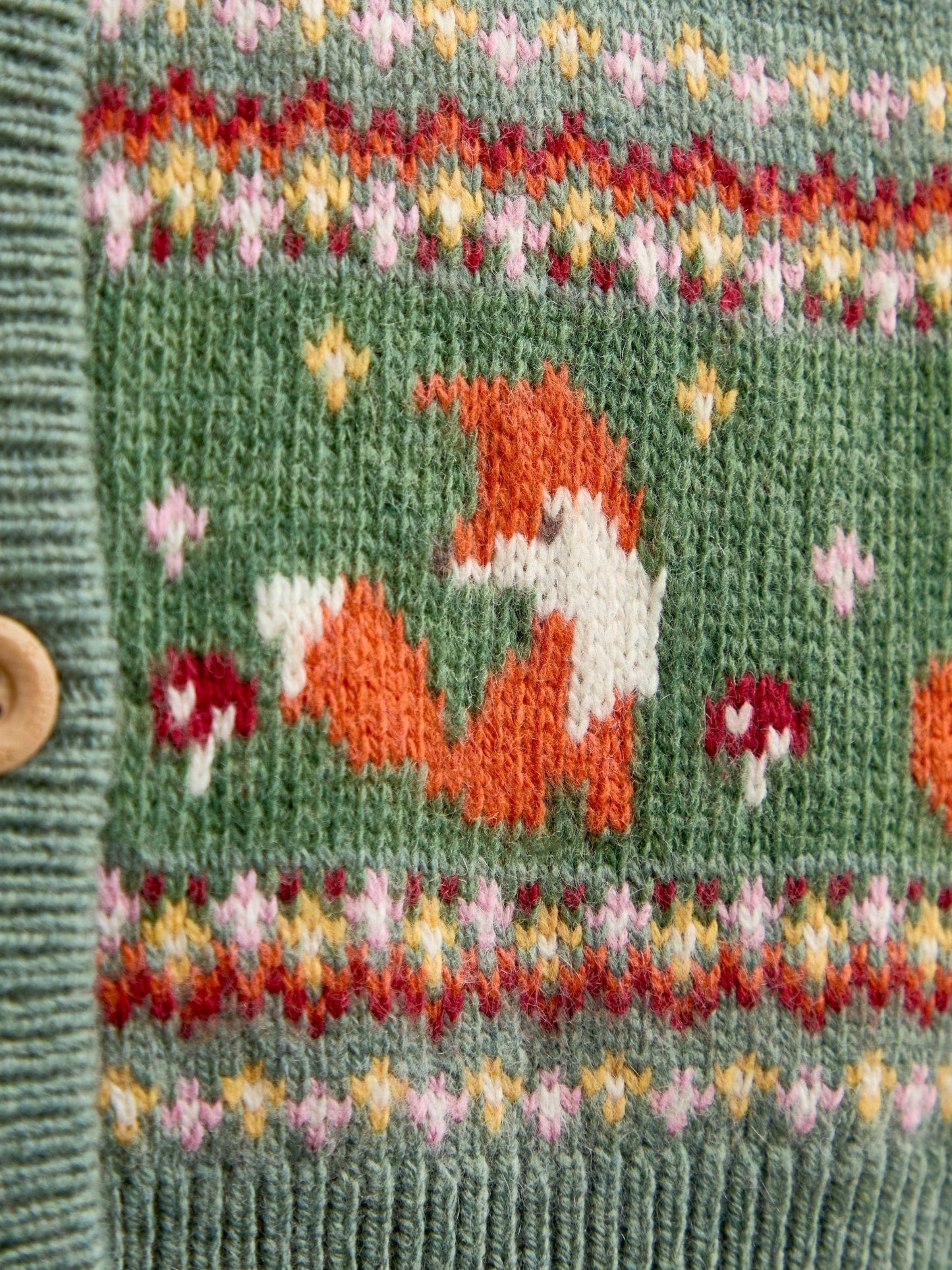 Dsiney Kidz - Jojo Maman Bébé Sage Green Fox Fairisle Cardigan image 3