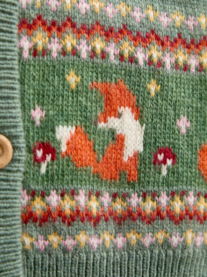 Dsiney Kidz - Jojo Maman Bébé Sage Green Fox Fairisle Cardigan image 3