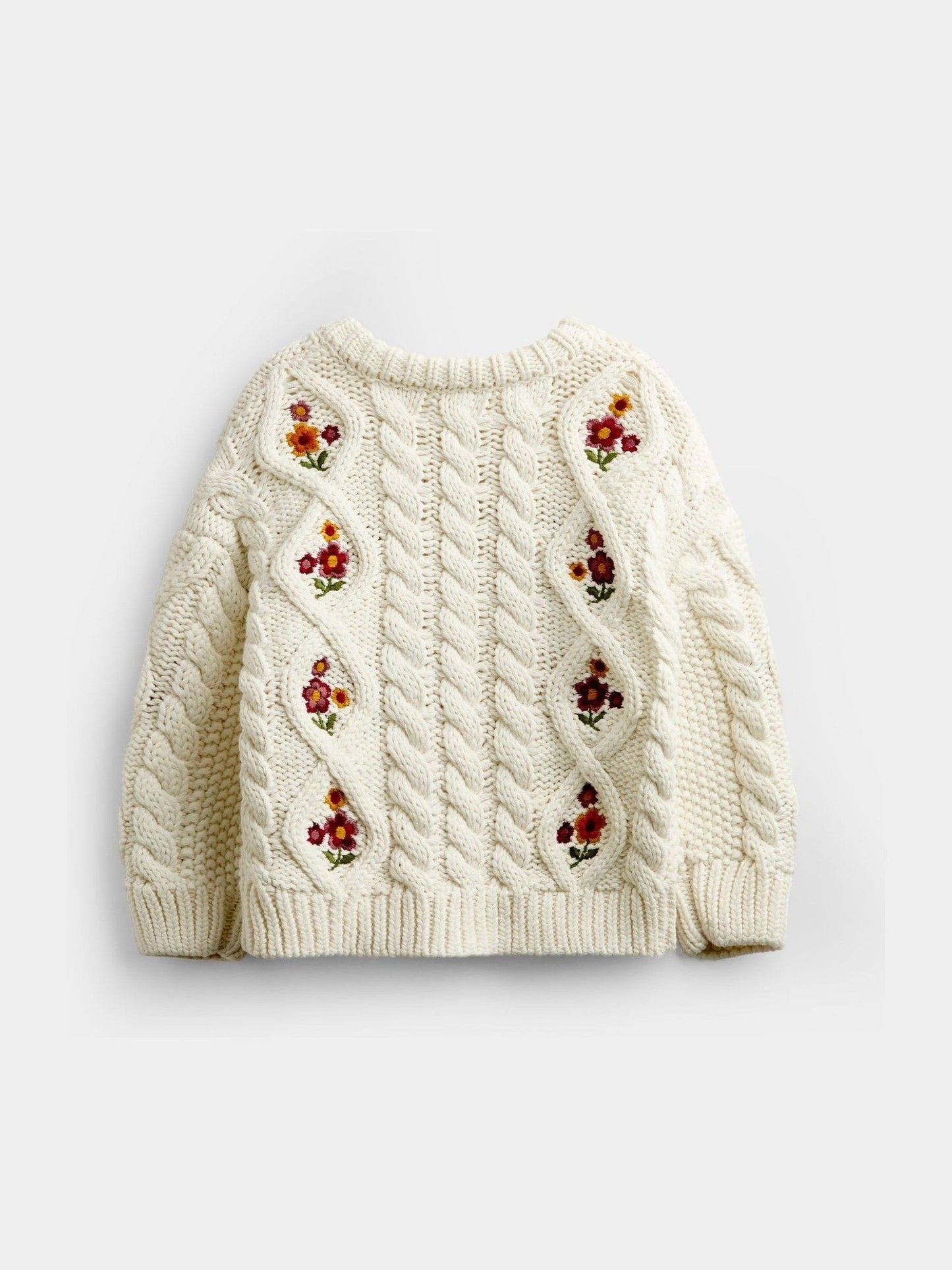 Dsiney Kidz - JoJo Maman Bébé Cream Floral Embroidered Chunky Cable Knit Cardigan image 2