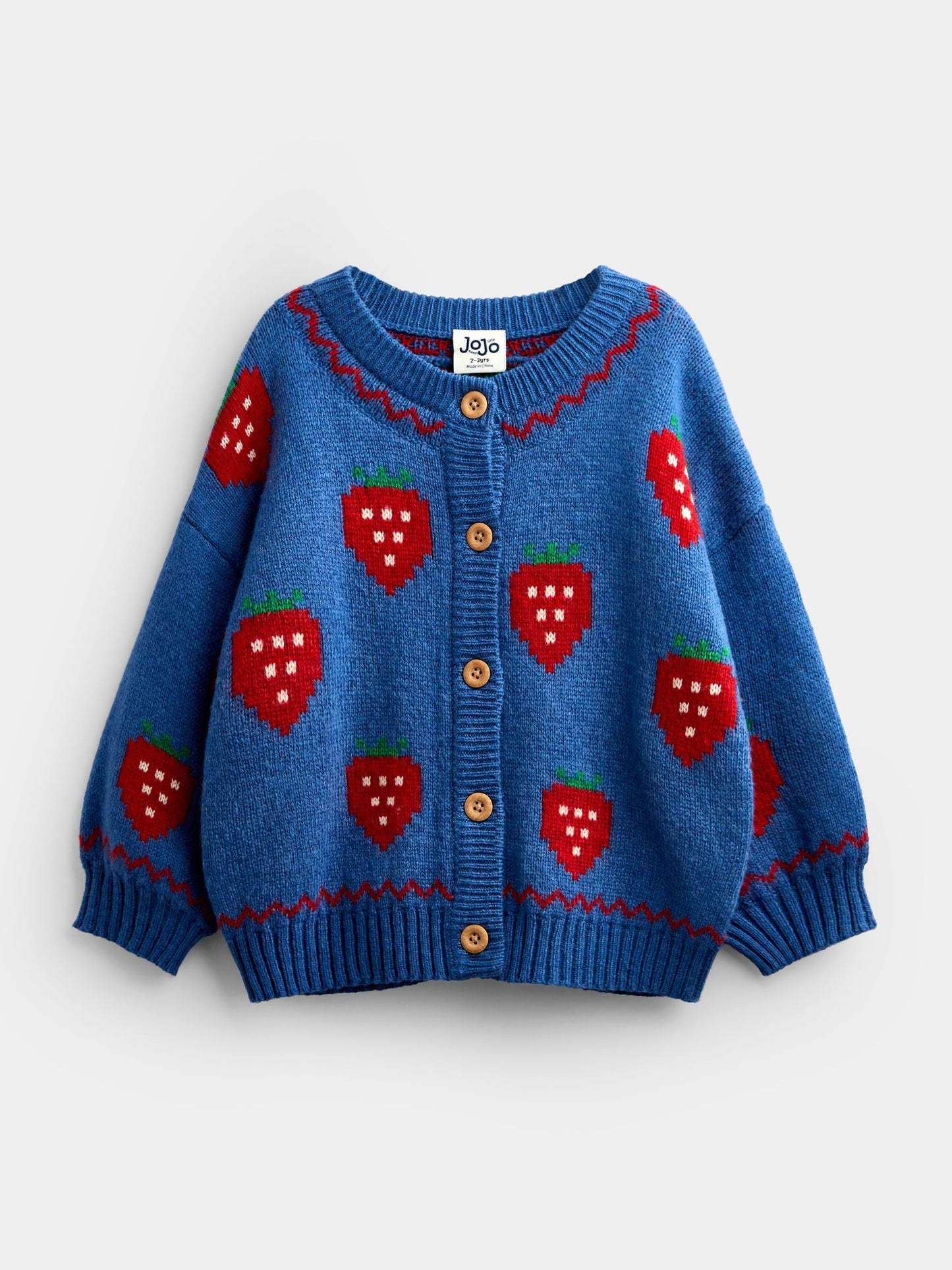 Dsiney Kidz - Jojo Maman Bébé Mid Blue Strawberry Knit Cardigan image 2