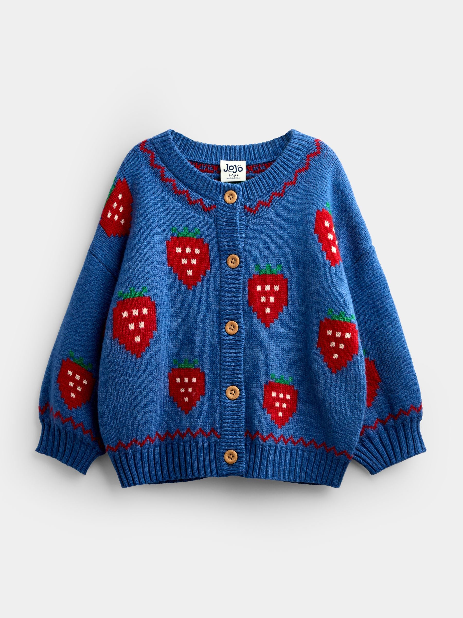 Dsiney Kidz - Jojo Maman Bébé Mid Blue Strawberry Knit Cardigan image 2
