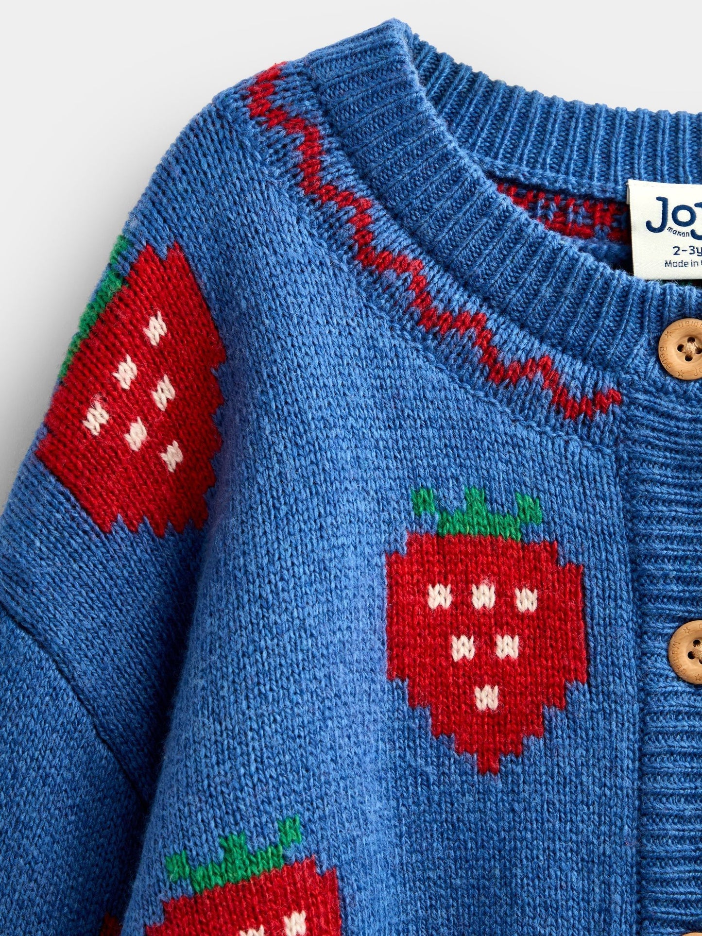 Dsiney Kidz - Jojo Maman Bébé Mid Blue Strawberry Knit Cardigan image 4