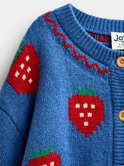 Dsiney Kidz - Jojo Maman Bébé Mid Blue Strawberry Knit Cardigan image 4
