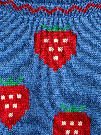 Dsiney Kidz - Jojo Maman Bébé Mid Blue Strawberry Knit Cardigan image 5