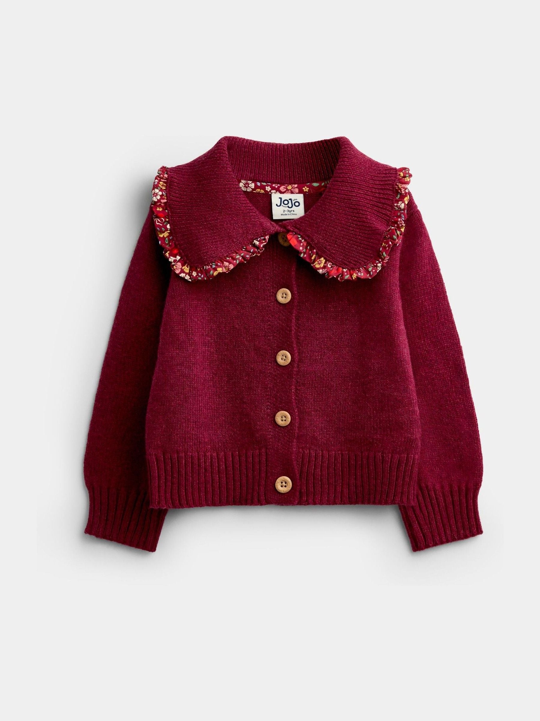 Dsiney Kidz - Jojo Maman Bébé Burgundy Floral Frill Collar Cardigan image 1