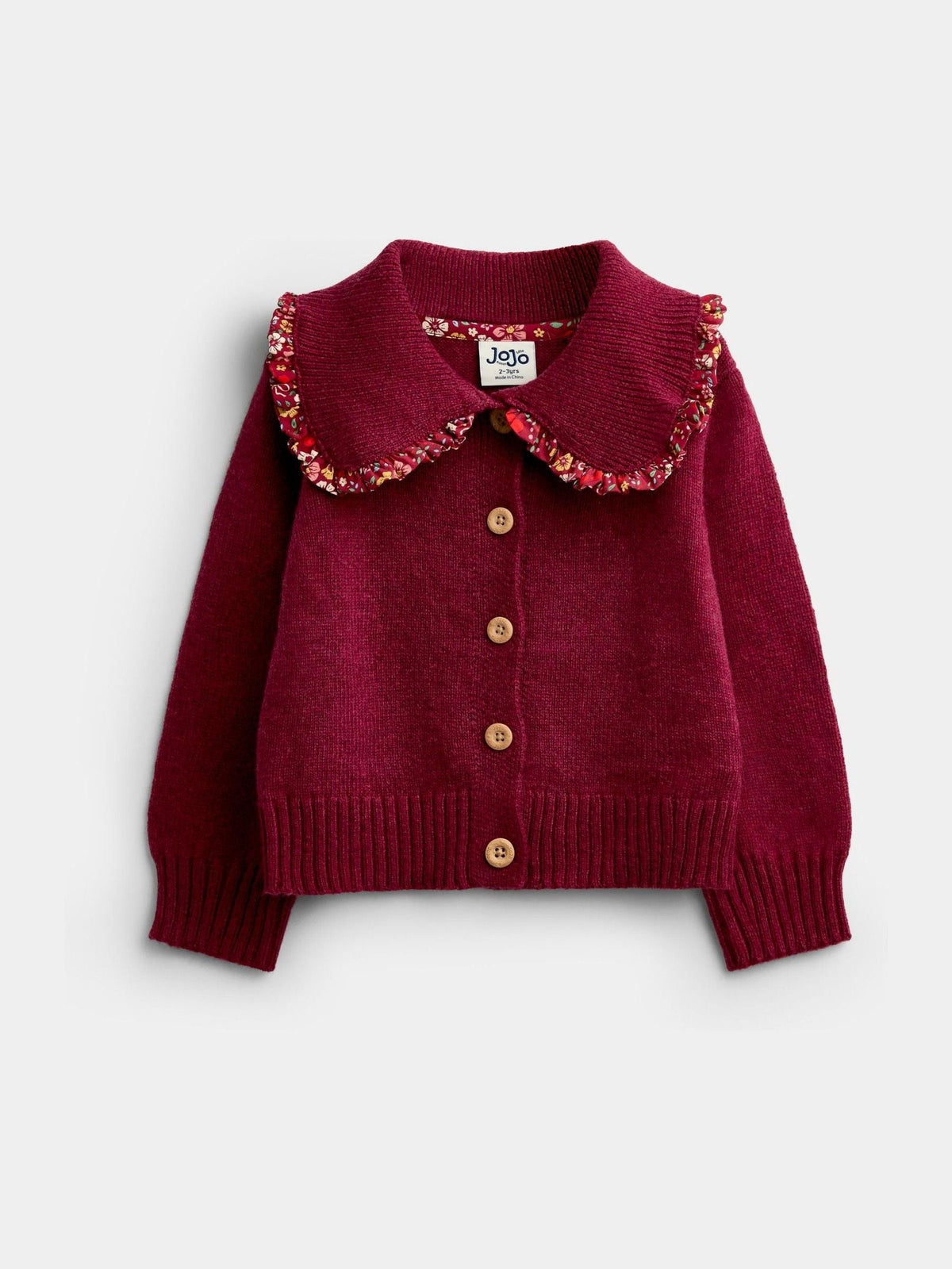 Dsiney Kidz - Jojo Maman Bébé Burgundy Floral Frill Collar Cardigan image 1