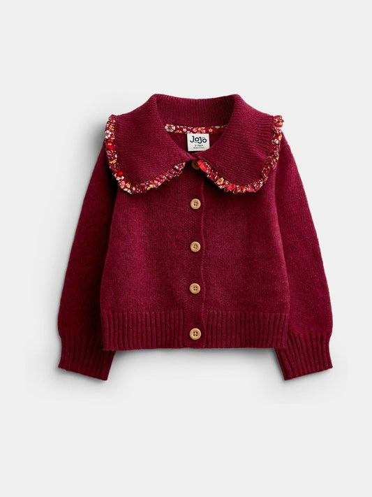 Dsiney Kidz - Jojo Maman Bébé Burgundy Floral Frill Collar Cardigan image 1