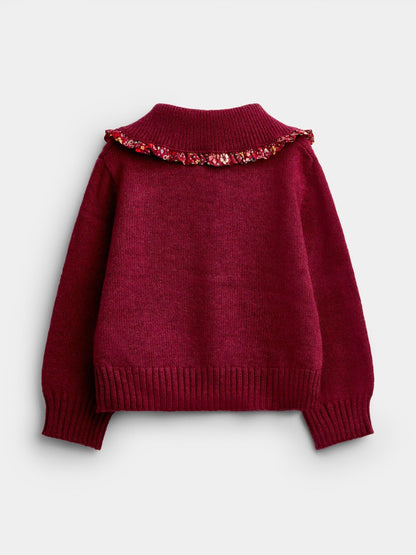 Dsiney Kidz - Jojo Maman Bébé Burgundy Floral Frill Collar Cardigan image 2