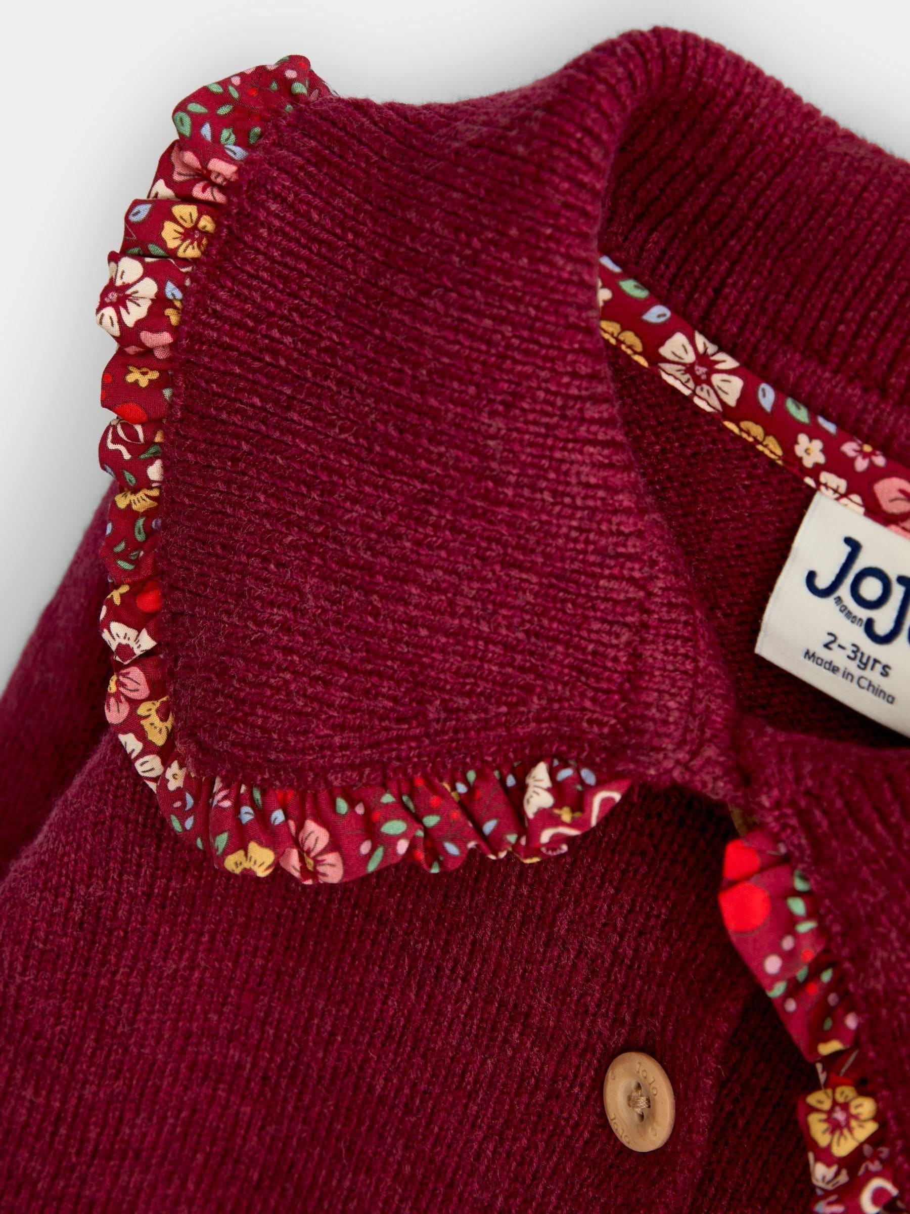 Dsiney Kidz - Jojo Maman Bébé Burgundy Floral Frill Collar Cardigan image 3