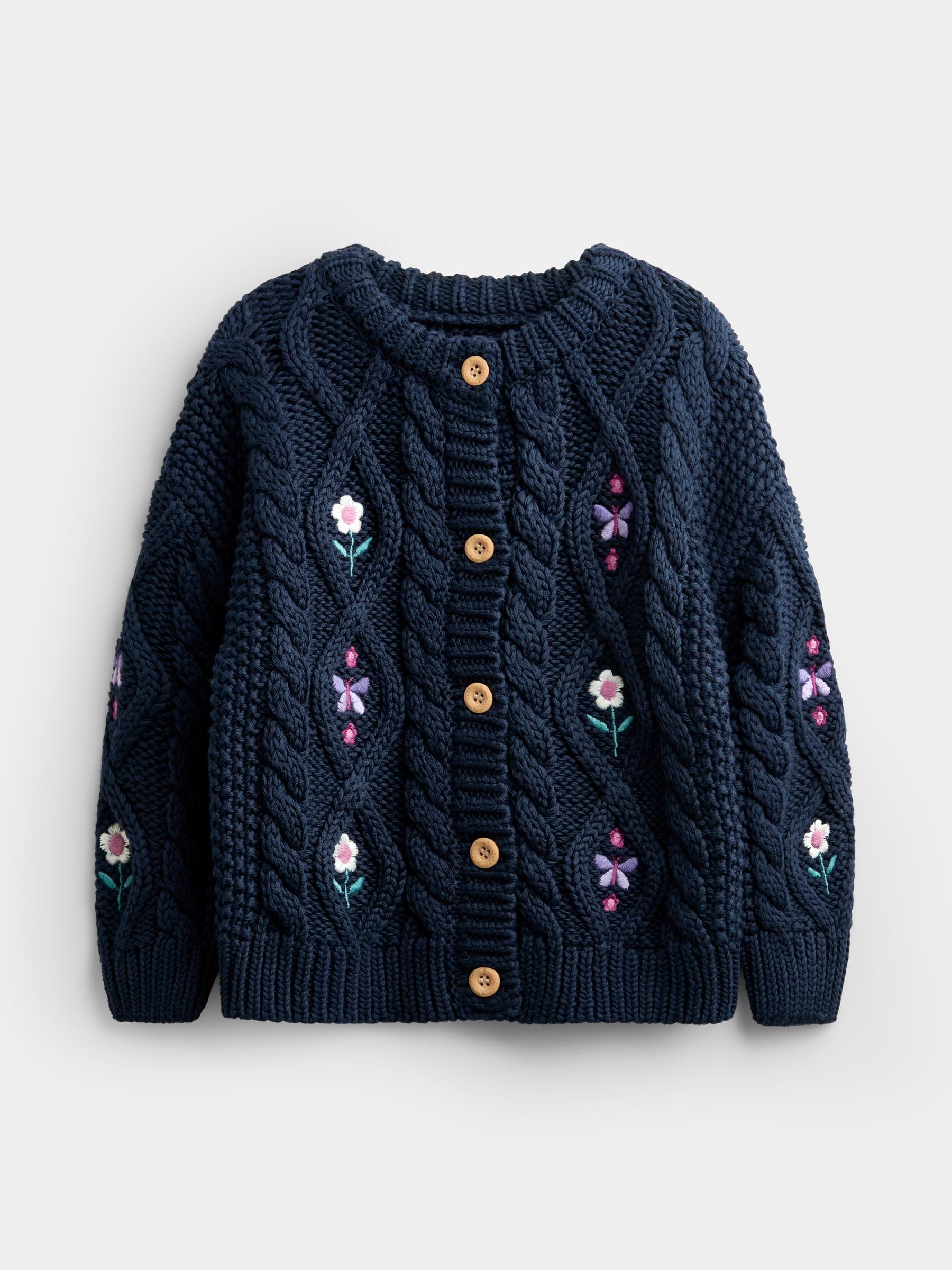 Dsiney Kidz - JoJo Maman Bébé Blue Embroidered Cable Knit Cardigan image 1