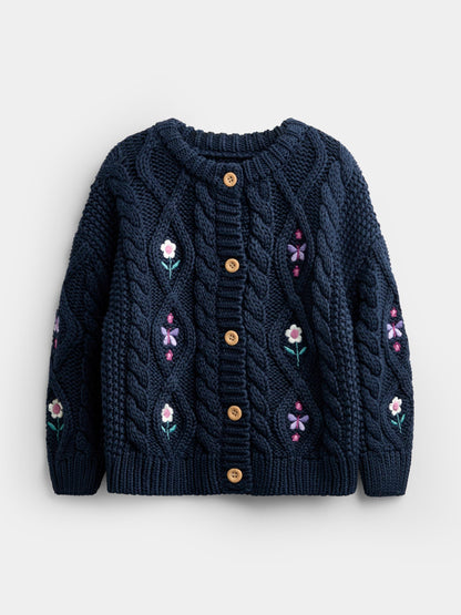 Dsiney Kidz - JoJo Maman Bébé Blue Embroidered Cable Knit Cardigan image 1